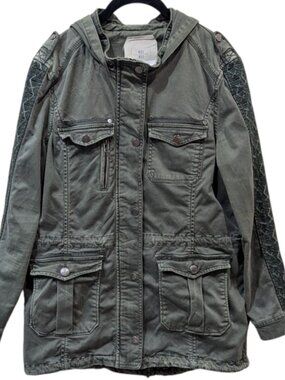Anthropologie Hei Hei Olive Green Lace Contrast Military Surplus Jacket (M)